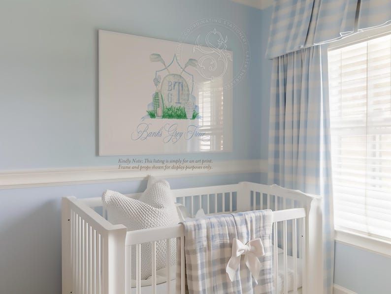 Golf Monogram Crest Nursery Wall Art - Baby Boy Nursery - Art Print Room Decor Grandmillenial Boys Room Name Art (5x7 inches | Portrait)