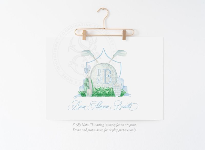 Golf Monogram Crest Nursery Wall Art - Baby Boy Nursery - Art Print Room Decor Grandmillenial Boys Room Name Art (5x7 inches | Portrait)