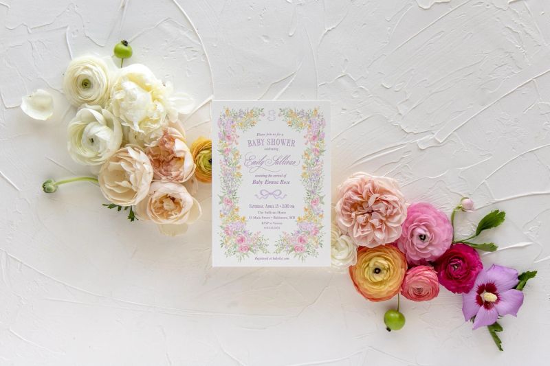 Baby Girl Shower Invitations - Fancy Girl Baby Sprinkle - Floral Love Fancy Party Feminine Bridal Shower Luncheon bridesmaids (10 printed invitations, Plain White Envelopes)