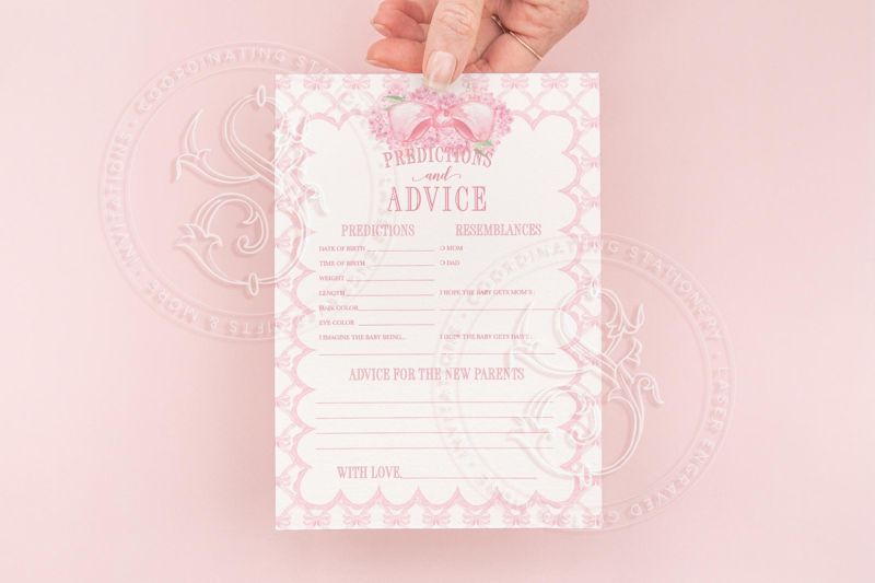 Predictions and Advice Baby Girl Shower Game - Pink Bow Hydrangea Baby Sprinkle - PRINTABLE