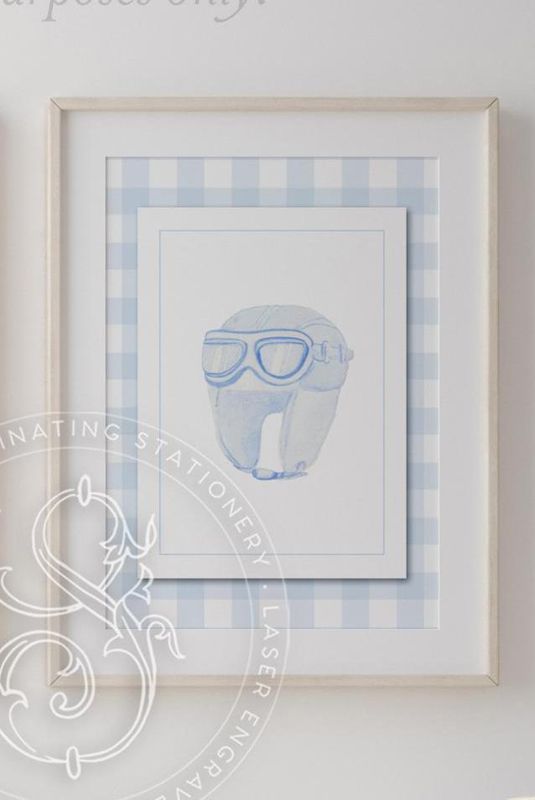 Airplane Aviation Art Prints for Baby Boy Nursery Room - Baby Blue Gingham (11x14 inches | Portrait)