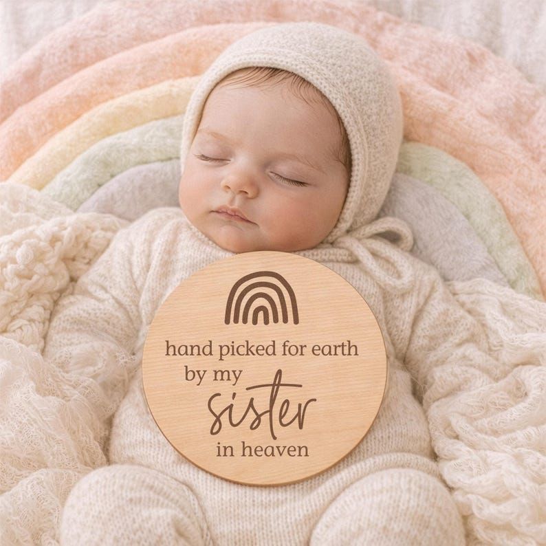 Rainbow Baby Announcement Sign, Pregnancy Announcement, Hand picked for earth by my siblings in heaven, wooden baby sign (4" inches | siblings)