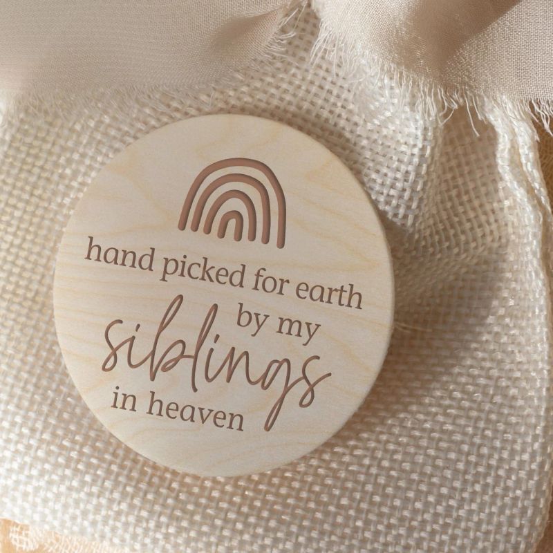 Rainbow Baby Announcement Sign, Pregnancy Announcement, Hand picked for earth by my siblings in heaven, wooden baby sign (4" inches | siblings)
