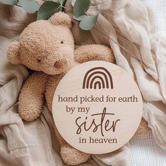 Rainbow Baby Announcement Sign, Pregnancy Announcement, Hand picked for earth by my siblings in heaven, wooden baby sign (4" inches | siblings)