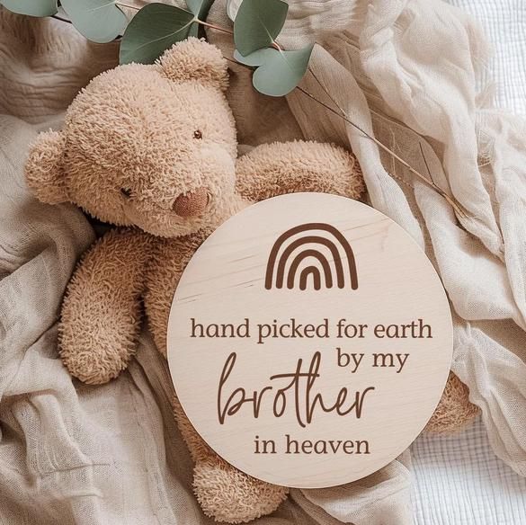 Rainbow Baby Announcement Sign, Pregnancy Announcement, Hand picked for earth by my siblings in heaven, wooden baby sign (4" inches | siblings)