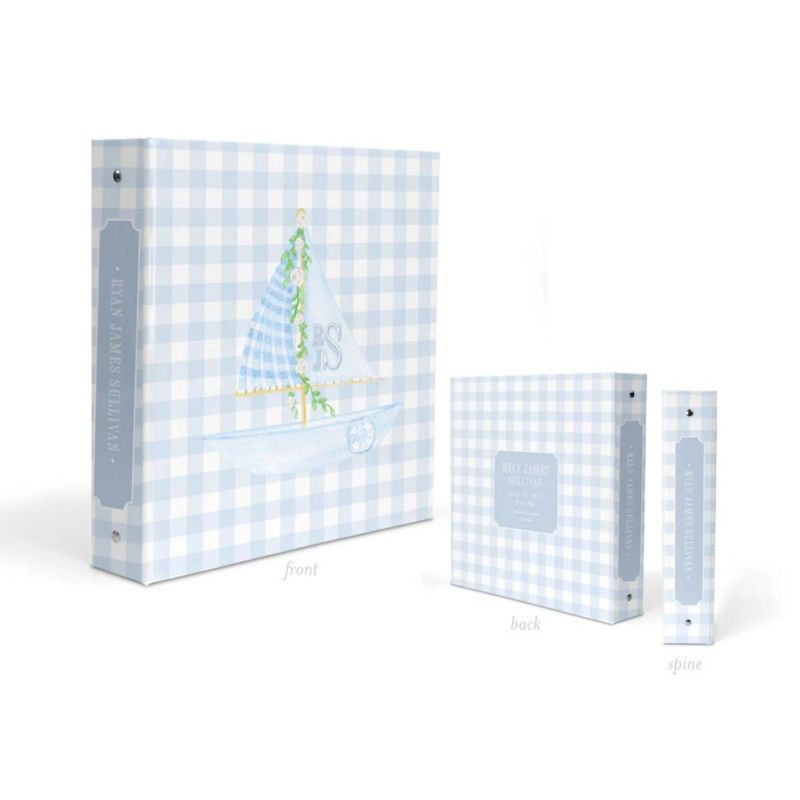 Sailboat Baby Boy Book Binder - Newborn Memory Book Blank Baby Book Custom 3 Ring Binder - Baby Shower Gift - Newborn Baby Gift (Yes, I will check my email for proof)