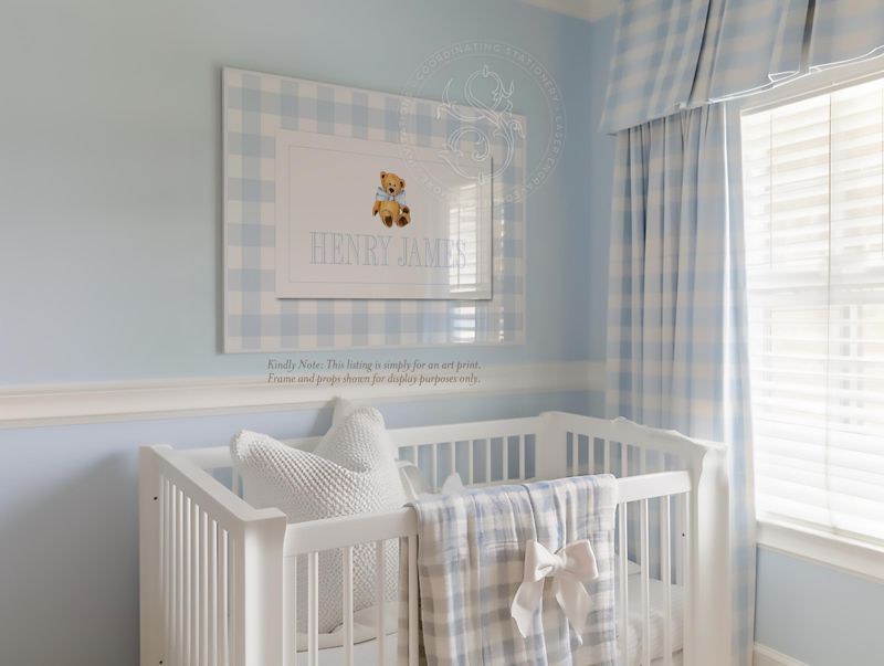 Baby Boy Name Print, Baby Boy Nursery Wall Art, Teddy Bear Nursery Art, Blue Nursery Decor Personalized Boys Room Name Art (5x7 inches | Portrait)