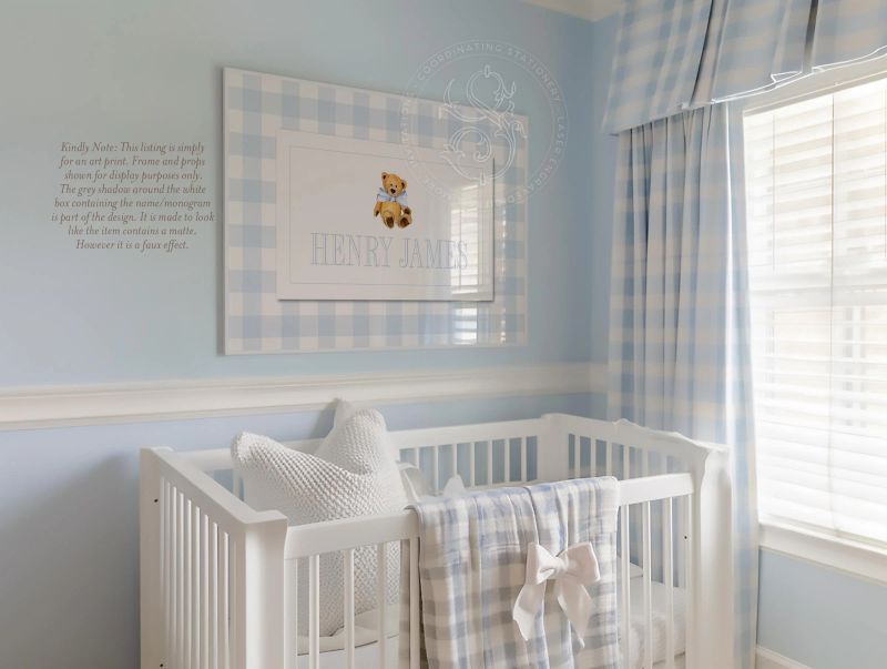 Baby Boy Name Print, Baby Boy Nursery Wall Art, Teddy Bear Nursery Art, Blue Nursery Decor Personalized Boys Room Name Art (5x7 inches | Portrait)