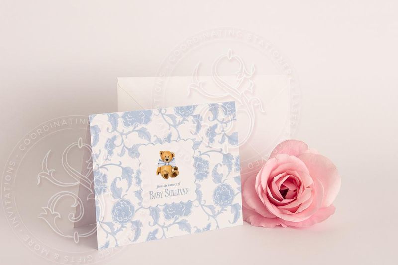 Teddy Bear Thank You Notes for Boy Baby Shower, Baby Boy Spinkle Thank You Cards, Printed Stationery, Printed Cards Toile Chinoiserie (20 printed notes)