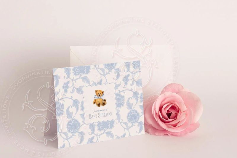 Teddy Bear Thank You Notes for Boy Baby Shower, Baby Boy Spinkle Thank You Cards, Printed Stationery, Printed Cards Toile Chinoiserie (20 printed notes)