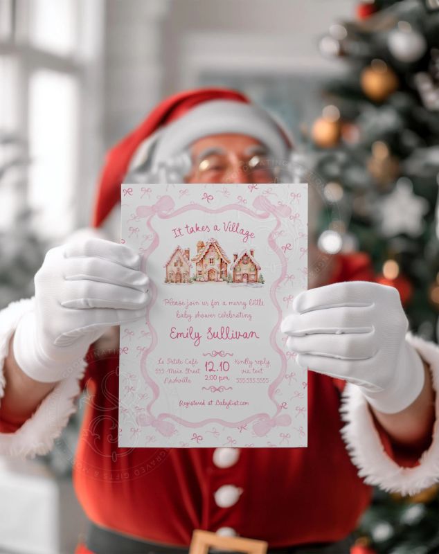 It Takes a Village Christmas Baby Shower Invitations: Gingerbread Winter Sprinkle
