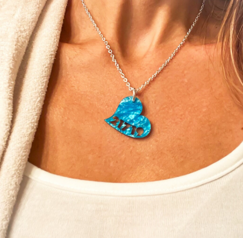 21719 Heart Necklace (Glittery Pink | 15" Silver Tone - Stainless Steel)