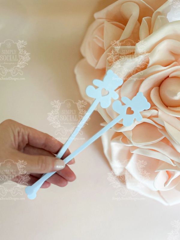 Teddy Bear Drink stirrers: acrylic stir sticks, old money aestethic (Set of 5 stirrers, Frosted Blue)
