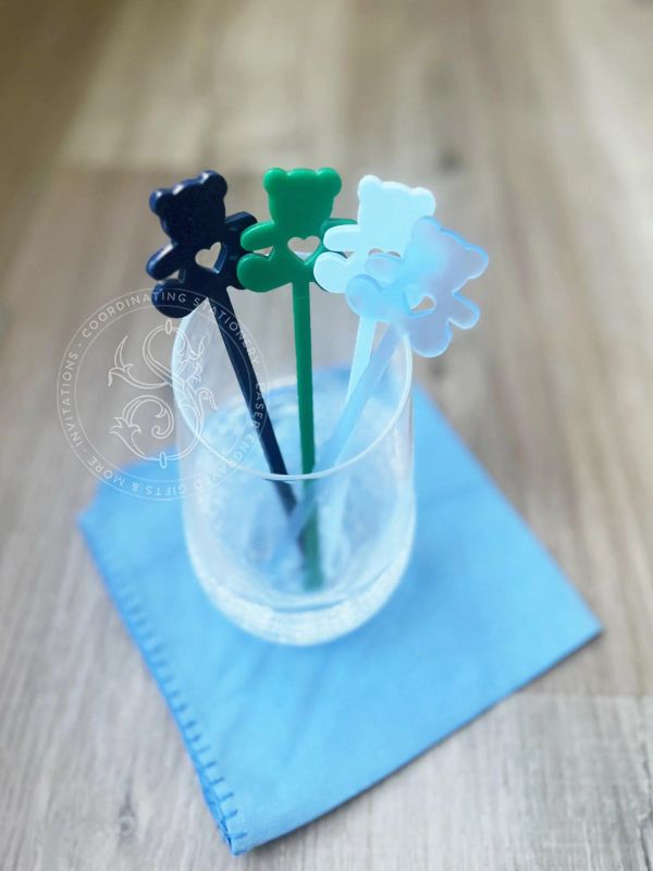 Teddy Bear Drink stirrers: acrylic stir sticks, old money aestethic (Set of 5 stirrers, Frosted Blue)