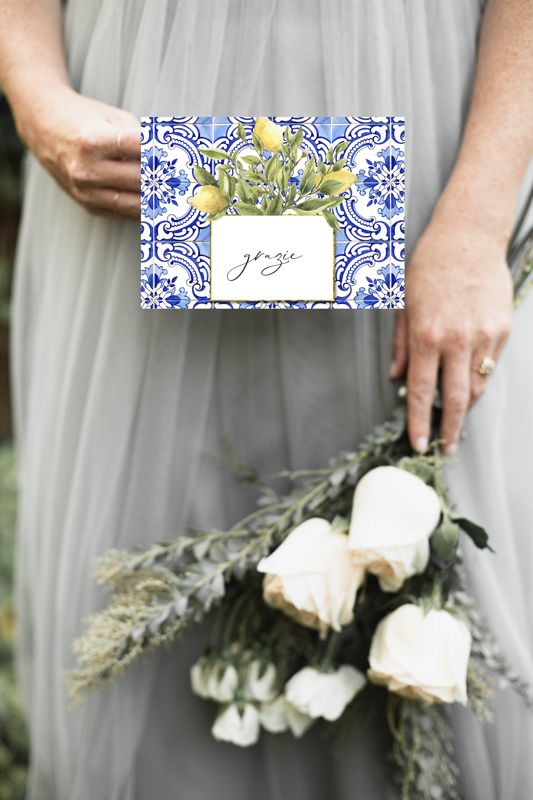 Tuscan Lemon Tile Thank You Notes Grazie (20 printed notes)