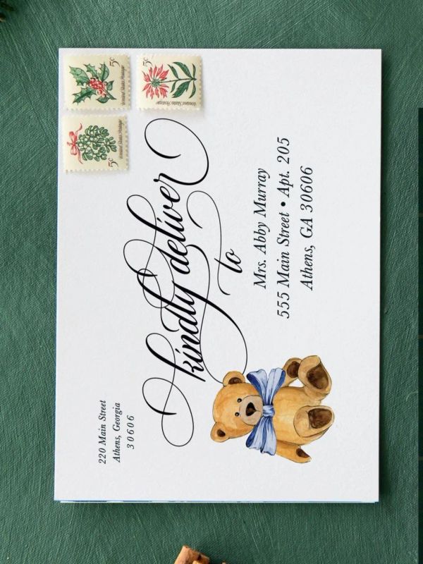Teddy Bear Baby Shower Invitations: Tartan Plaid, Boy Theme (10 printed invitations | Plain White Envelopes)