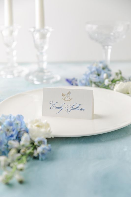 Place Cards Rocking Horse Baby Boy Shower: PRINTED (10 escort cards)