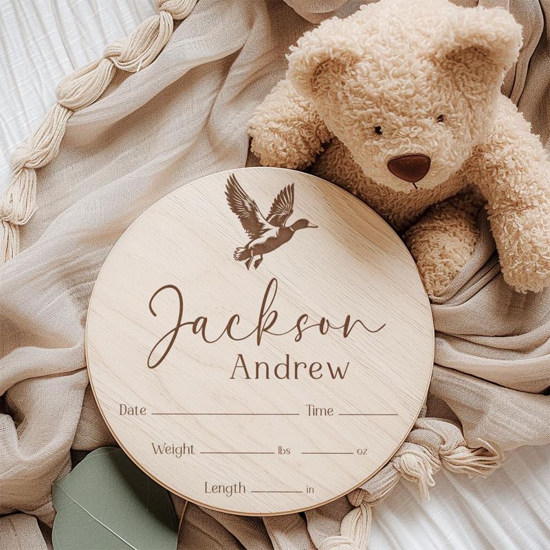 Mallard Duck Baby Boy Name and Birth Stats Announcement Sign for Hospital (4" inches)