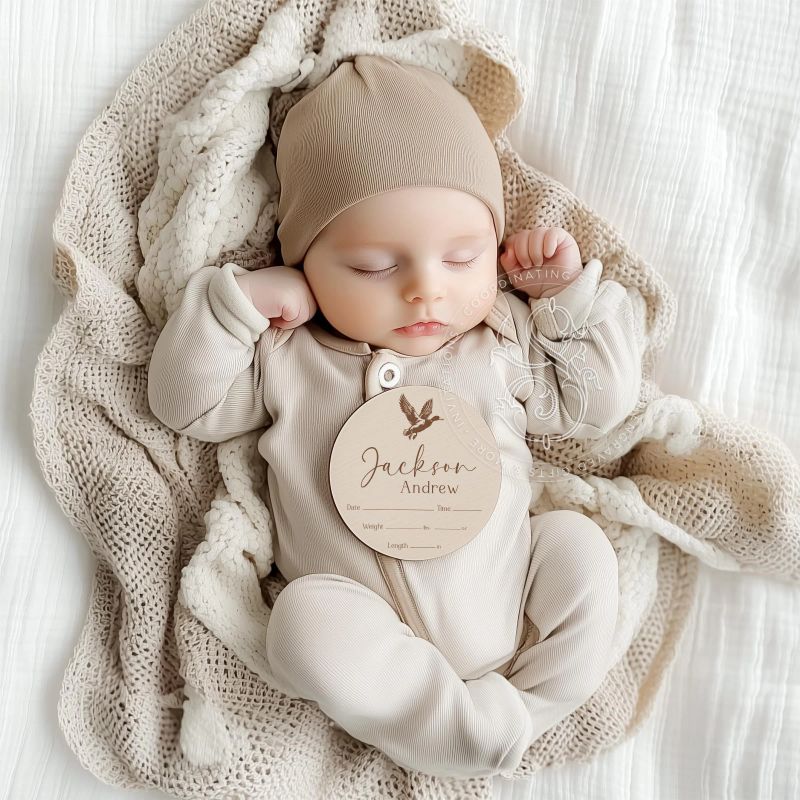 Mallard Duck Baby Boy Name and Birth Stats Announcement Sign for Hospital (4" inches)