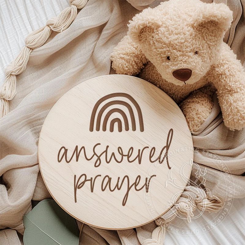 Answered Prayer Photography Prop: Rainbow Baby Announcement Wooden Sign (4" inches)