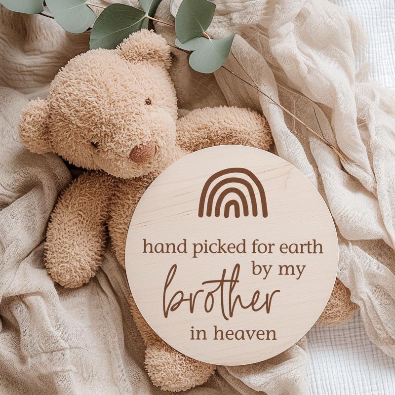 Rainbow Baby Announcement Sign: Wooden Memorial Plaque (4" inches, brother)