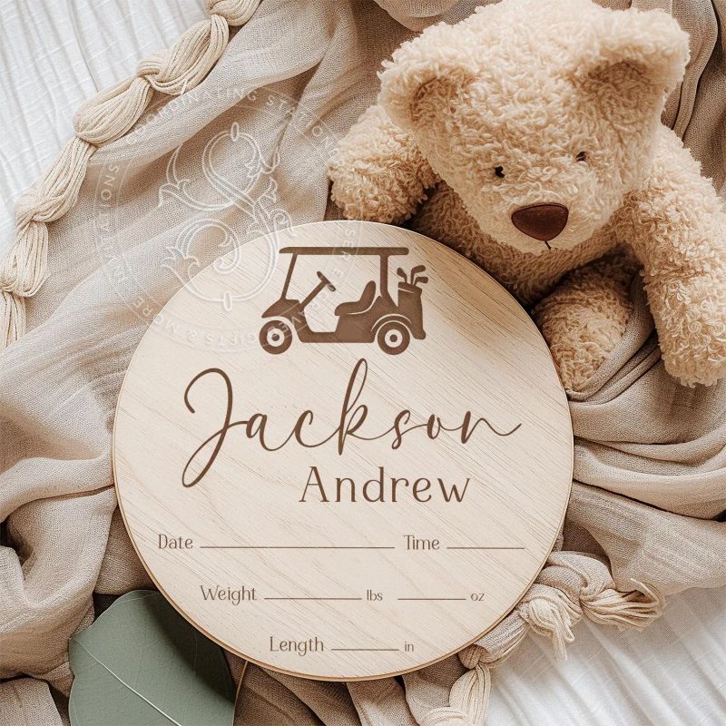 Golf Baby Boy Name and Birth Stats Announcement Sign for Hospital (4" inches)