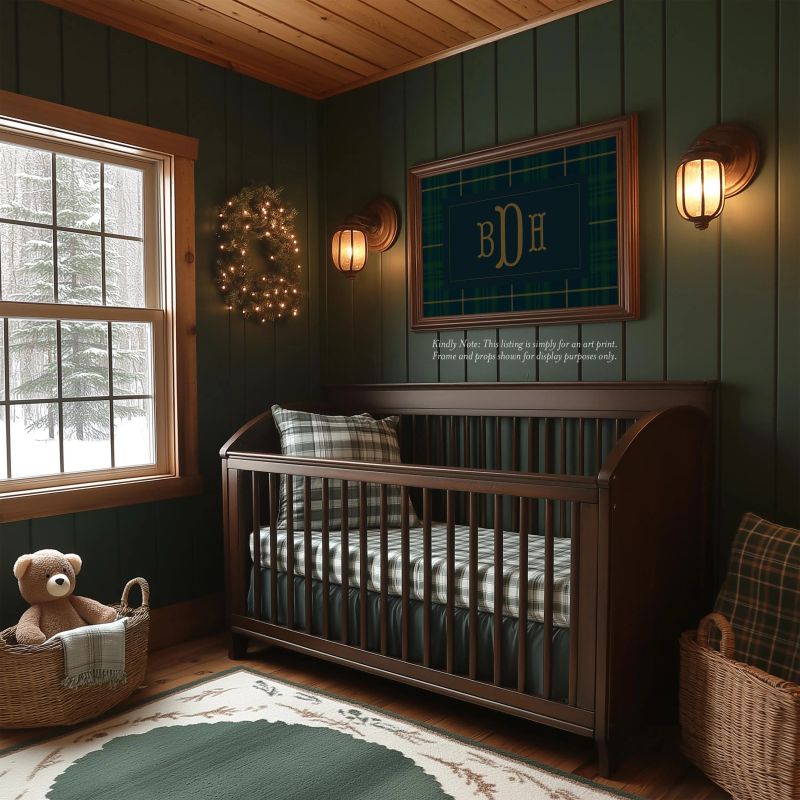 Over Crib Monogram Art Print for Baby Boy Nursery: Traditional Plaid (5x7 | Portrait (frame NOT included))