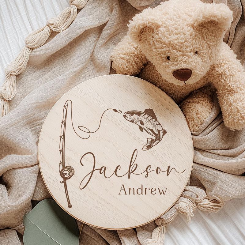 Fishing Baby Boy Name Announcement Sign for Hospital (4" inches)
