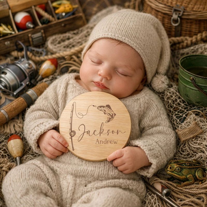 Fishing Baby Boy Name Announcement Sign for Hospital (4" inches)