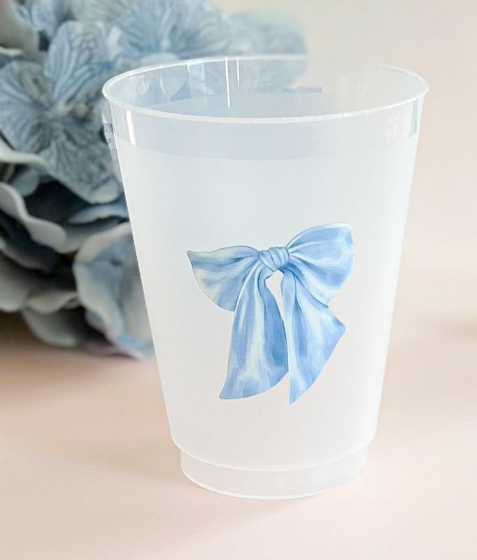 Blue Bow Party Cups for Baby Boy Shower Sprinkle, 1st Birthday Party, Fancy Tea Party, Bridesmaids Luncheon (5 Cups)