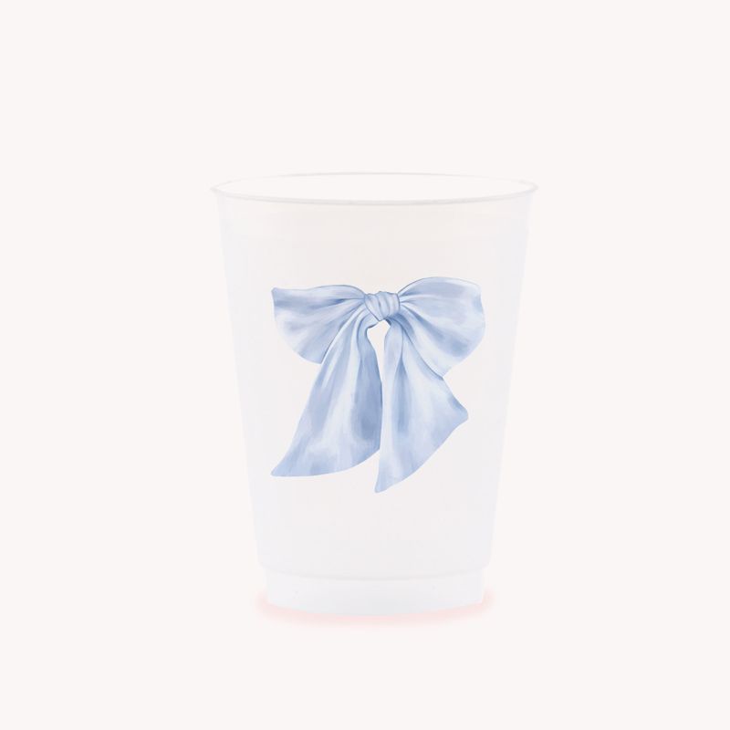 Blue Bow Party Cups for Baby Boy Shower Sprinkle, 1st Birthday Party, Fancy Tea Party, Bridesmaids Luncheon (5 Cups)