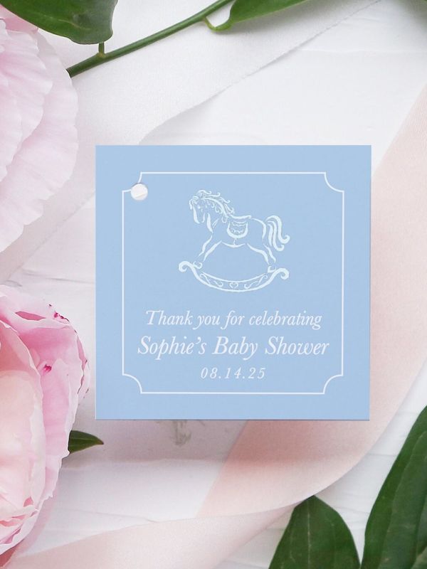 Rocking Horse Favor tags for Baby Boy Shower or Sprinkle (20 printed notes)