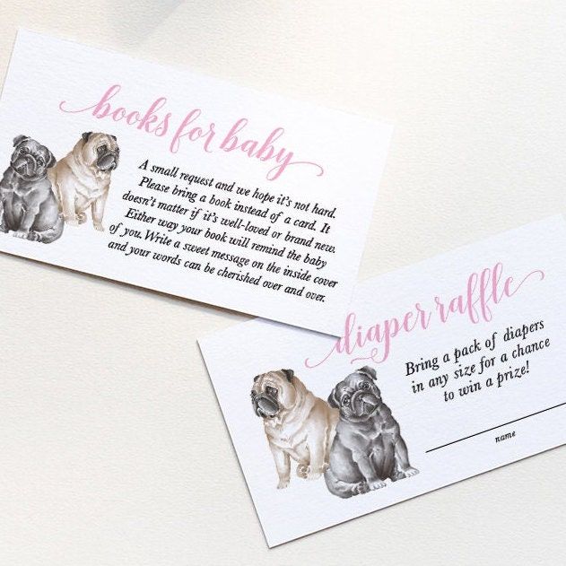 Pug Girl Baby Shower Books for Baby or Diaper Raffle Insert Cards Printed - Baby GIrl Sprinkle (20 printed cards | Diaper Raffle)