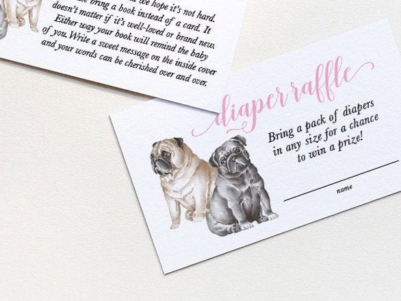 Pug Girl Baby Shower Books for Baby or Diaper Raffle Insert Cards Printed - Baby GIrl Sprinkle (20 printed cards | Diaper Raffle)