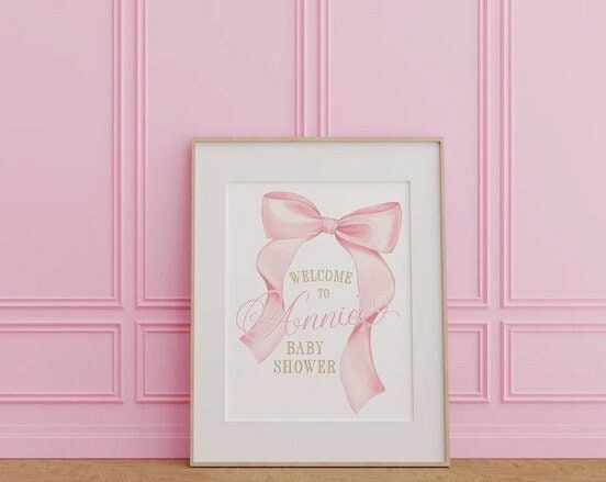 Pink Bow Baby Shower Welcome Poster - Preppy Pink Bow - Baby Shower Signage - Printable 18x24" Sign - Welcome Sign