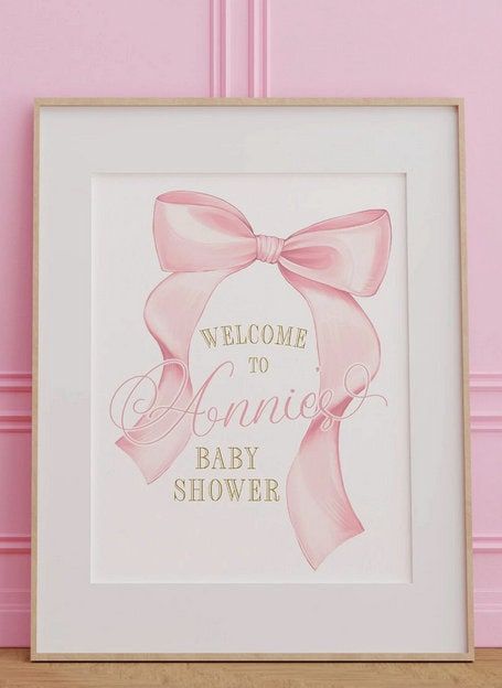 Pink Bow Baby Shower Welcome Poster - Preppy Pink Bow - Baby Shower Signage - Printable 18x24" Sign - Welcome Sign