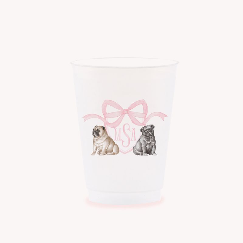 Personalized Pug Monogram Crest Baby Girl Shower Sprinkle Cups, 1st Birthday Party, Fancy Tea Party, Girl Birthday (5 Cups)