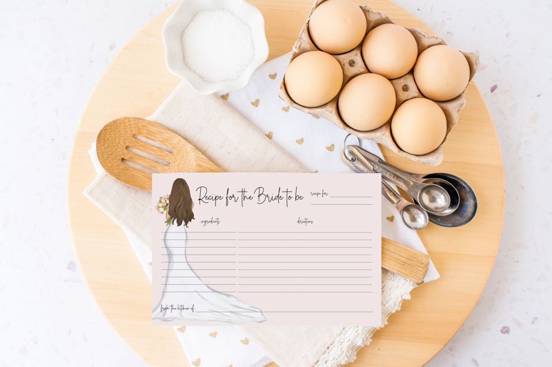 Bridal Shower Recipe Cards - Printed Recipe Cards for Bride - Recipes for the Bride - Bridal Shower Game (20 printed cards | Brunette)