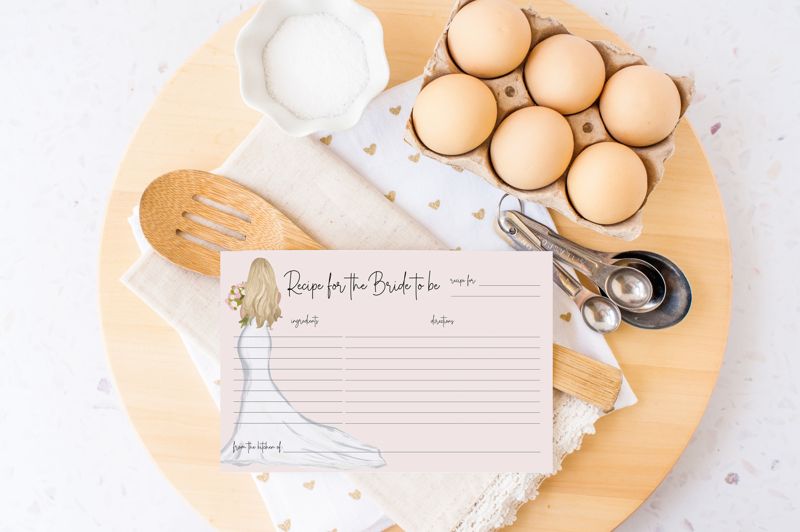Bridal Shower Recipe Cards - Printed Recipe Cards for Bride - Recipes for the Bride - Bridal Shower Game (20 printed cards | Brunette)