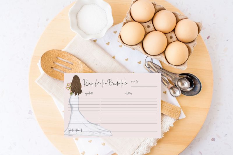 Bridal Shower Recipe Cards - Printed Recipe Cards for Bride - Recipes for the Bride - Bridal Shower Game (20 printed cards | Brunette)