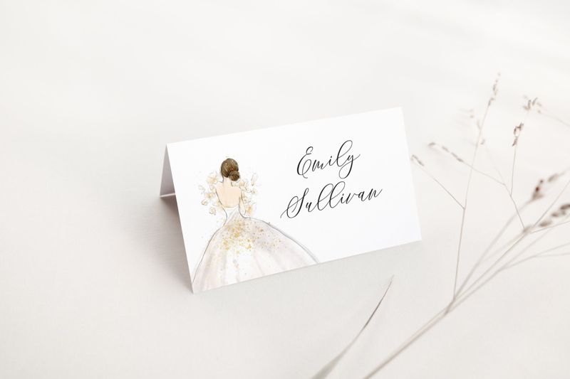 Printed Escort Cards for Bridal Shower - Bride in a Gown Escort Cards - Place Cards - Bridesmaids Luncheon (10 escort cards)