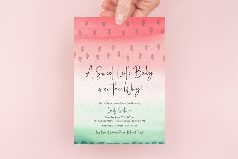 Watermelon Baby Shower Invitation (10 printed invitations, Plain White Envelopes)