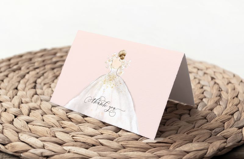 Blush Blonde Bride in a Gown Thank You Notes (20 printed notes)