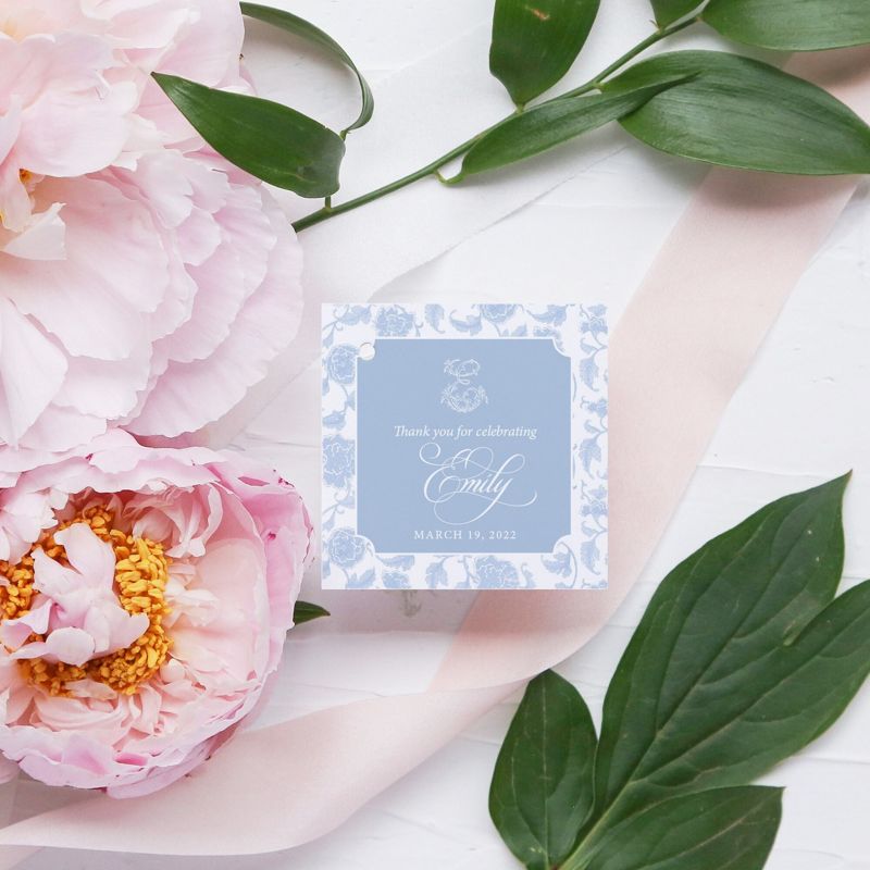 Printed Favor Tags for Bridal Shower - Chinoiserie Thank you tags - French Blue Chinoiserie - Classic Bridal Shower - Traditional Bridal Tea (20 printed notes)