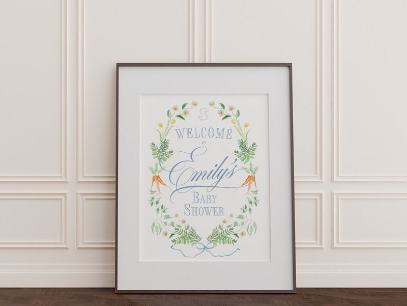 Rabbit Storybook Baby Boy Shower Welcome Sign Printed - Classic Bunny Baby Boy Sprinkle Signage - Printed 18x24" Welcome Poster (18x24")