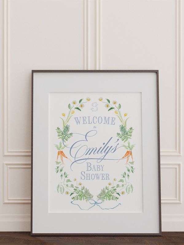 Rabbit Storybook Baby Boy Shower Welcome Sign Printed - Classic Bunny Baby Boy Sprinkle Signage - Printed 18x24" Welcome Poster (18x24")
