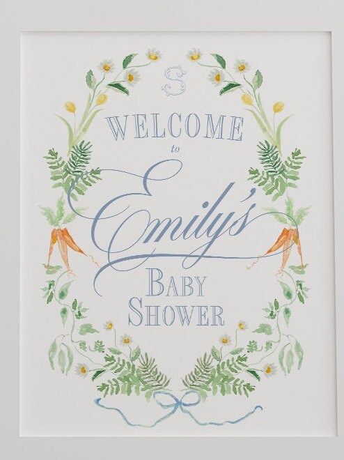 Rabbit Storybook Baby Boy Shower Welcome Sign Printed - Classic Bunny Baby Boy Sprinkle Signage - Printed 18x24" Welcome Poster (18x24")