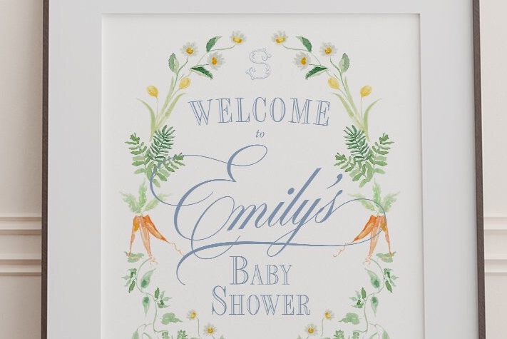 Rabbit Storybook Baby Boy Shower Welcome Sign Printed - Classic Bunny Baby Boy Sprinkle Signage - Printed 18x24" Welcome Poster (18x24")