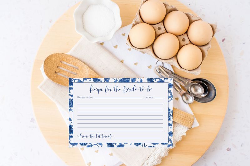 Blue and White Chinoiserie Recipe Card (20 printed cards)