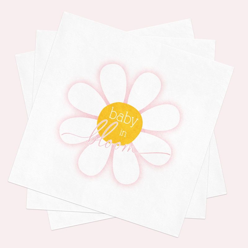 Printed Napkins for Baby in Bloom Baby Shower - Printed Paper Napkins - Baby Girl Sprinkle - Daisy Cocktail Napkins (100 Printed Napkins | Cocktail 4.75")